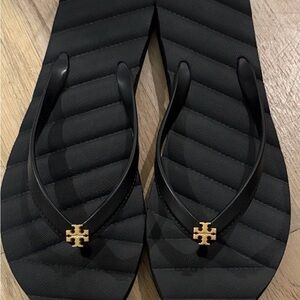 Tory Burch Black Sandals with Gold Emblem